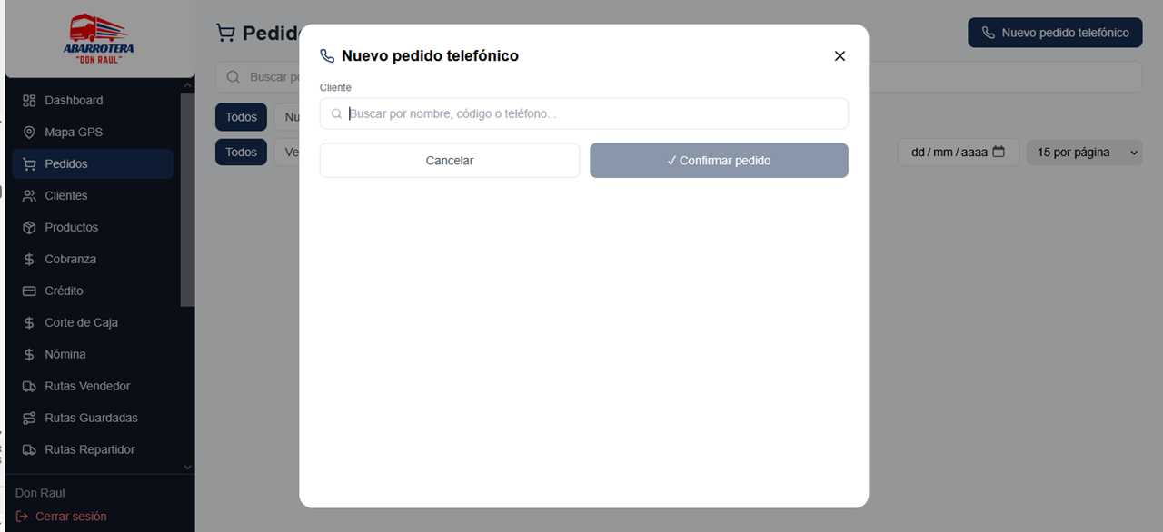 Nuevo pedido telefónico