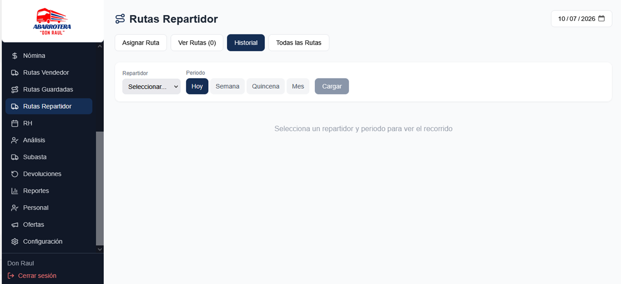 Historial rutas repartidor