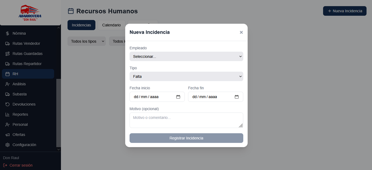 Nueva incidencia