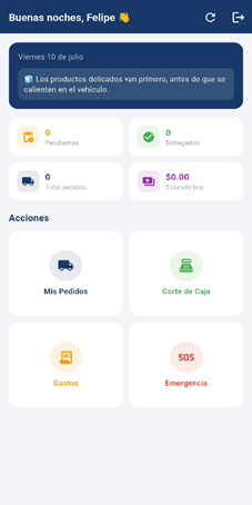 Inicio App Repartidor