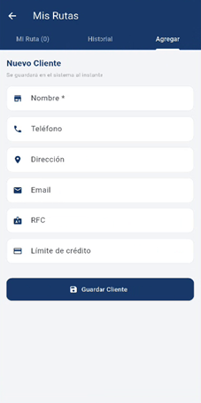 Agregar cliente nuevo App Vendedor
