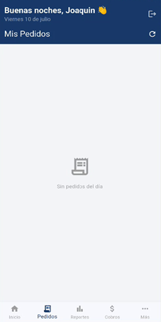 Menú de pedidos App Vendedor